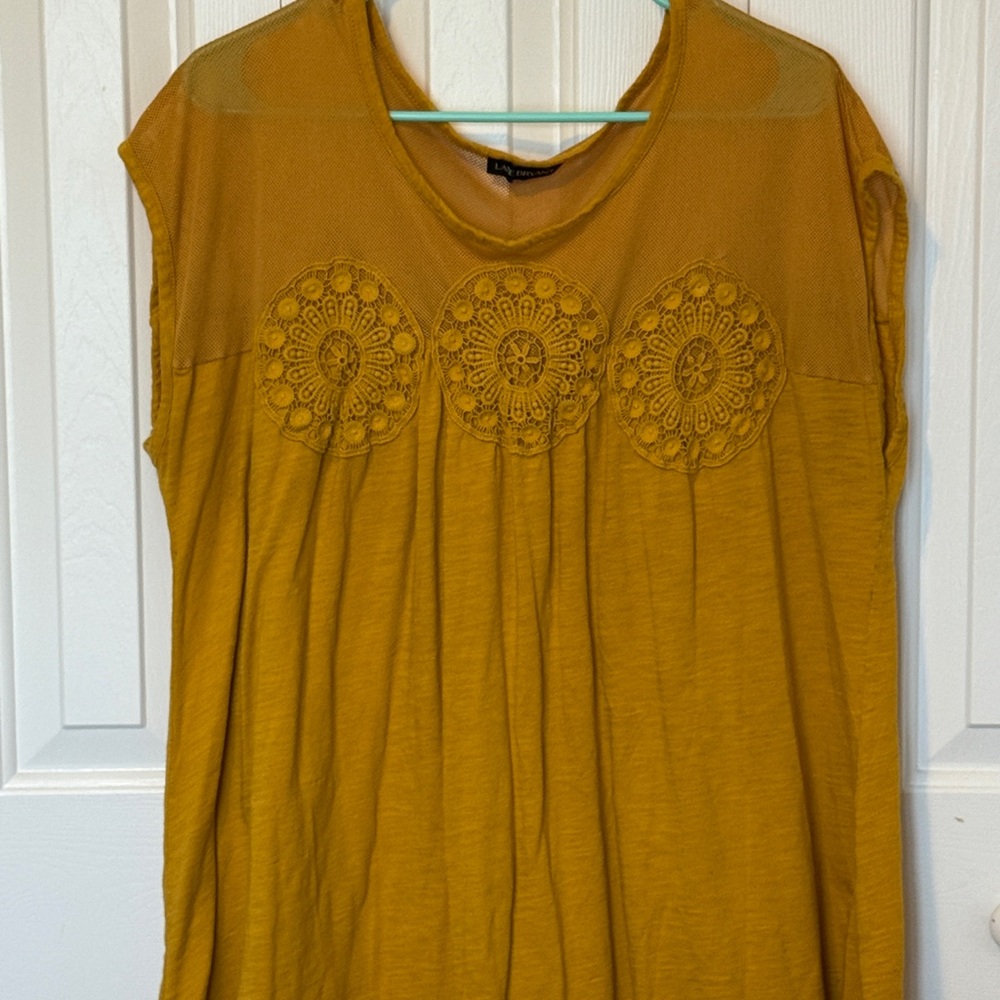 Lane Bryant Mustard Yellow Embroidered Blouse